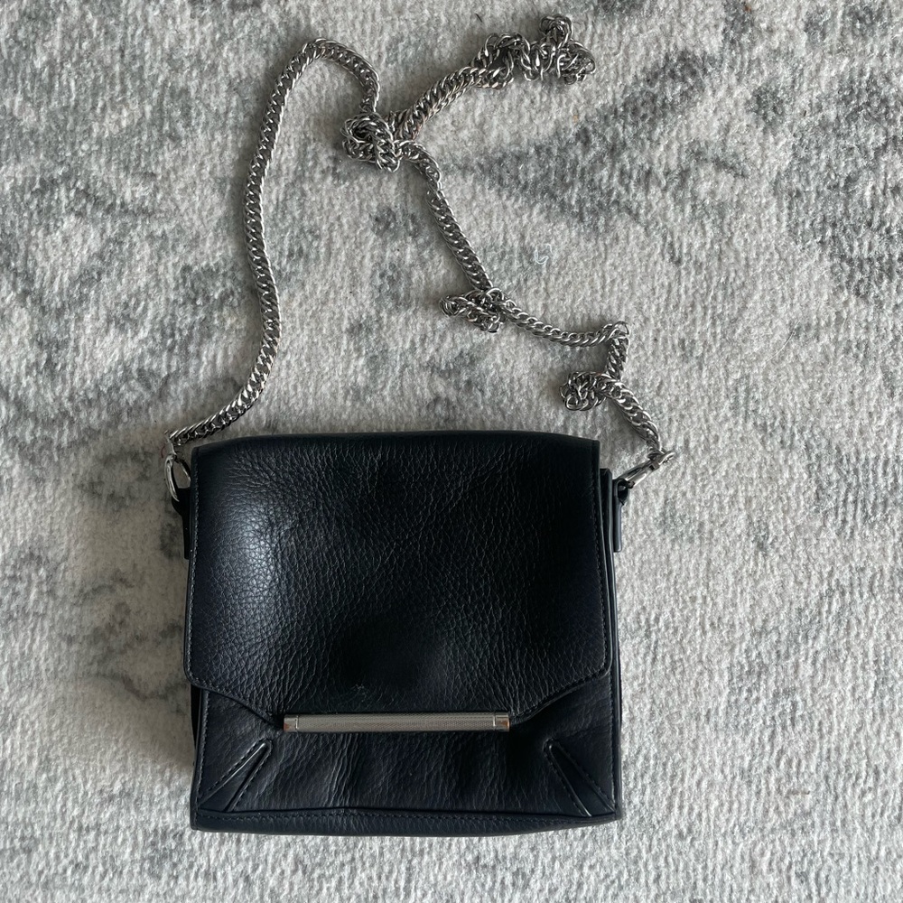 Rag & Bone Black leather crossbody bag with silver chain